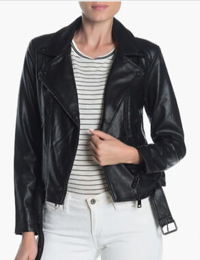 Elodie Black Faux Leather Motorcycle Jacket Size S 4-6 NEW